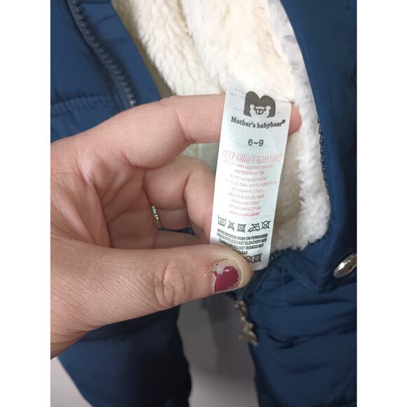 Baby Infant Mother BabyBear Snow Suit Puffer Fur Hood Lined Sherpa 6-9Months - Picture 4 of 6